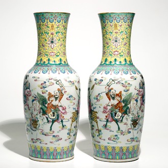 A pair of tall Chinese famille rose vases with immortals, Guangxu mark and of the period