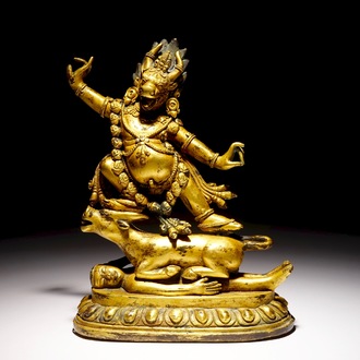 Un modèle de Yama Dharmaraja en bronze doré, Tibet, 18ème