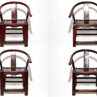 Vier Chinese houten stoelen, 19/20e eeuw