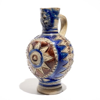 A Westerwald stoneware star jug in blue and manganese, 17th C.