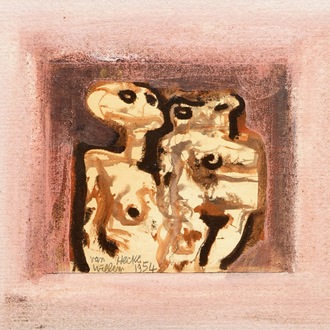 Van Hecke, Willem (Belgique, 1893-1976), "Koppel", deux figures, technique mixte, daté 1954