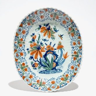 A Dutch Delft cashmire palette gadrooned basin, early 18th C.