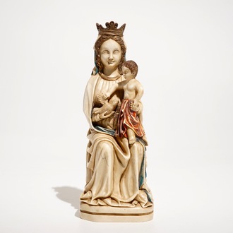 Een polychrome ivoren Madonna met kind, wellicht Dieppe, 19e eeuw