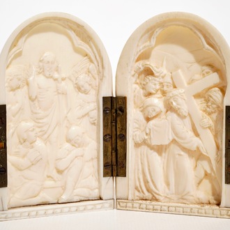 A small religious subject ivory diptych, prob. Dieppe, France, 19/20th C.