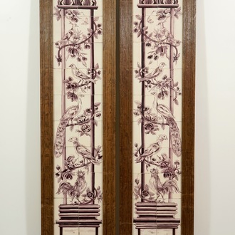 A pair of vertical Dutch Delft manganese tile panels, prob. Utrecht, 2nd half 18th C.