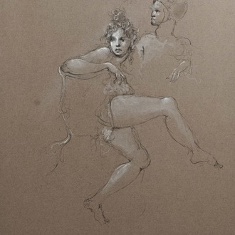 Fini, Léonor (France, 1908 - 1996), Deux danseurs, gouache et encre sur papier