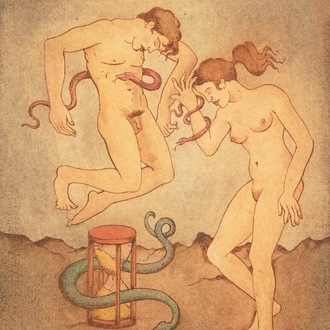 Eemans, Marc (Belgium, 1907-1998), Adam and Eve, oil on paper, dated 1956