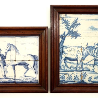 Deux panneaux de carreaux en faïence de Delft bleu et blanc, 19ème