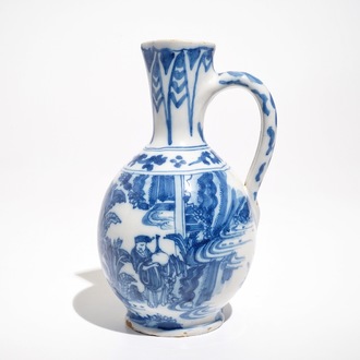 A Dutch Delft blue and white chinoiserie jug, 2nd halft 17th C.