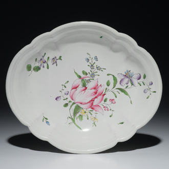 A French faience oval dish with floral design, Joseph Hannong, Strasbourg, 18th C.