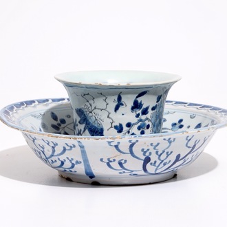 A rare blue and white French faience trembleuse, Nevers, 17th C.