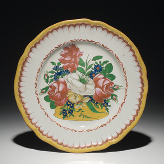 A fine French faience dish with floral design, Les Islettes, Dupré period, 1st half 19th C.