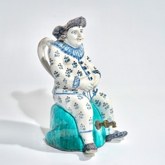 A large polychrome Brussels faience "Jacquot" jug, 18th C.