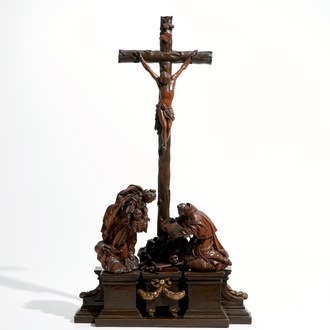 A calvary group, boxwood and walnut, circle of Walter Pompe, Antwerp, 18th C.