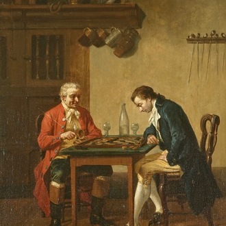 Col, Jan David (Belgium, 1822-1900), The checkers players, oil on panel, dated 1870