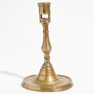 A gothic bronze candlestick, Low Countries, 16th C.