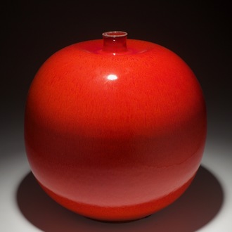 A large oxblood glazed modernist globular vase, Perignem, 2nd half 20th C.