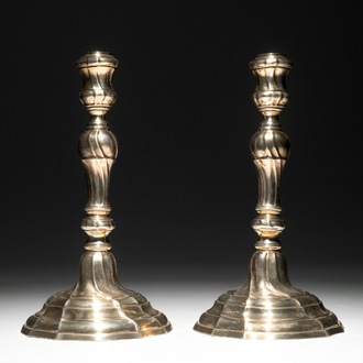 A pair of silver Louis XV candlesticks, marked for Mons, 1776-1779