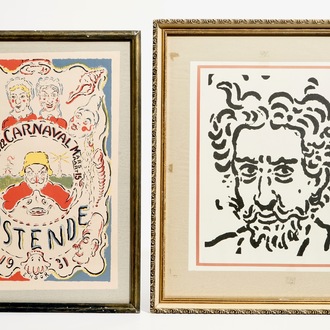 After Ensor, James (Belgium, 1860-1949), Two lithographies: "Bal du Rat Mort” and “Tête d’Ensor”