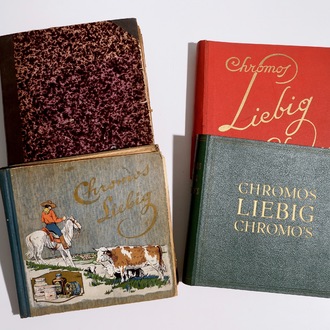 Een collectie chromos in vier albums, vnl. Liebig, 19/20e eeuw