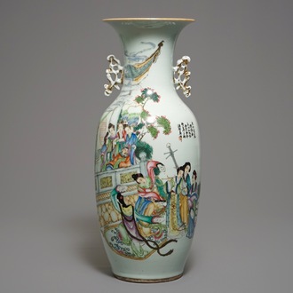 A Chinese famille rose two-sided design vase, 19/20th C.