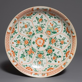 A Chinese famille verte dish of floral design, Kangxi