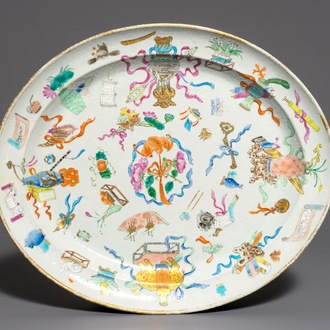 19世纪 粉彩椭圆瓷盘
