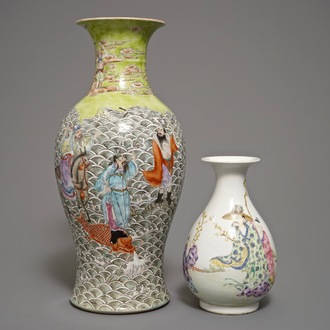 Two Chinese famille rose vases with immortals, 19/20th C.