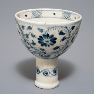 A Vietnamese blue and white stem cup, probably Le Dynasty, My Xa kilns, 15/16th C.