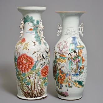 Two large Chinese qianjiang cai and famille rose vases, 19/20th C.