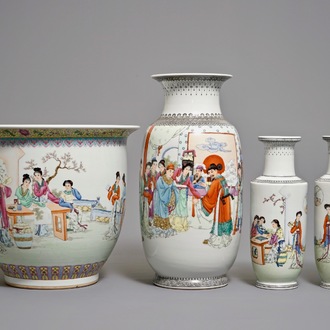 Four Chinese famille rose vases, Republic, 20th C.