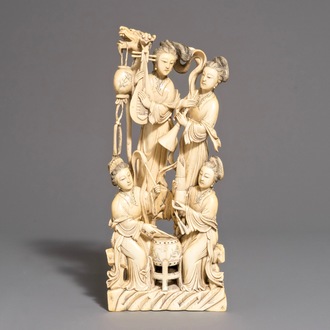 A Chinese carved ivory group of female musicians, 19th C.