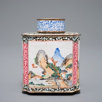 A Chinese Canton enamel tea caddy and cover, Qing