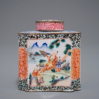 清朝 广彩搪瓷茶罐 