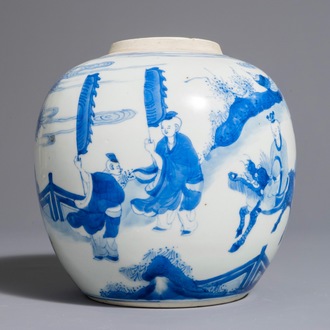 Un pot à gingembre en porcelaine de Chine bleu et blanc aux garçons jouants, Kangxi