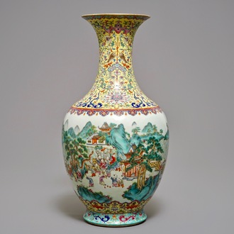 A Chinese famille rose 'hundred boys' vase, Jiaqing mark, 19/20th C.
