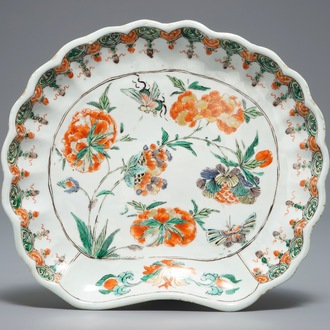 A Chinese shell-shaped famille verte dish, Kangxi