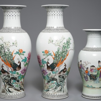 Three Chinese famille rose vases, Republic, 20th C.