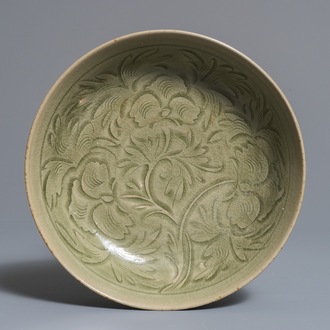 A Chinese carved Yaozhou dish, probably Song