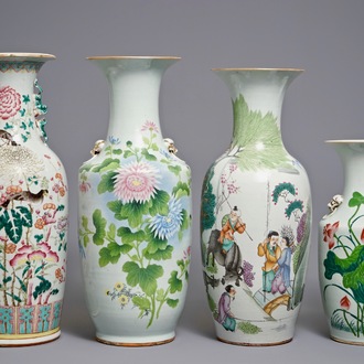 Four various Chinese famille rose vases, 19/20th C.