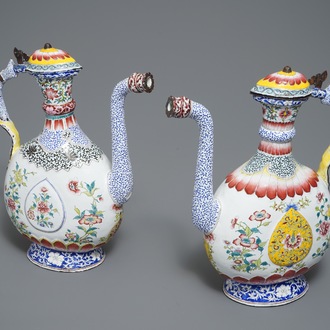 Two Chinese Canton enamel ewers and covers, Qianlong