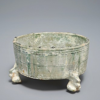 A Chinese green-glazed pottery tripod censer, Han