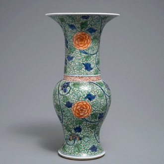 A Chinese famille verte yenyen vase with floral design, Kangxi