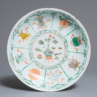 A Chinese famille verte 'Taoist symbols' dish, Kangxi