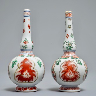 A pair of Chinese famille verte rosewater sprinklers, Kangxi