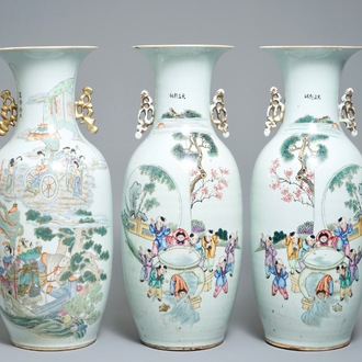 Une paire de vases en porcelaine de Chine famille rose et un vase individuel, 19/20ème