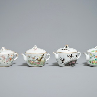 Four Chinese famille rose teapots, 19th C.