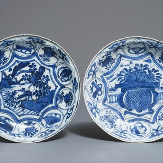 Two Chinese blue and white kraak porcelain plates, Wanli