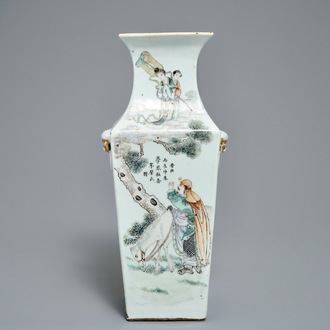 19-20世纪 浅绛彩四方瓷瓶
