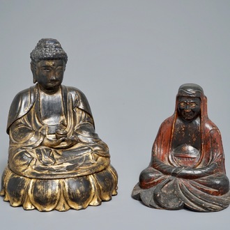 Deux figures votives en bois laqué et doré, le Corée, 19ème
